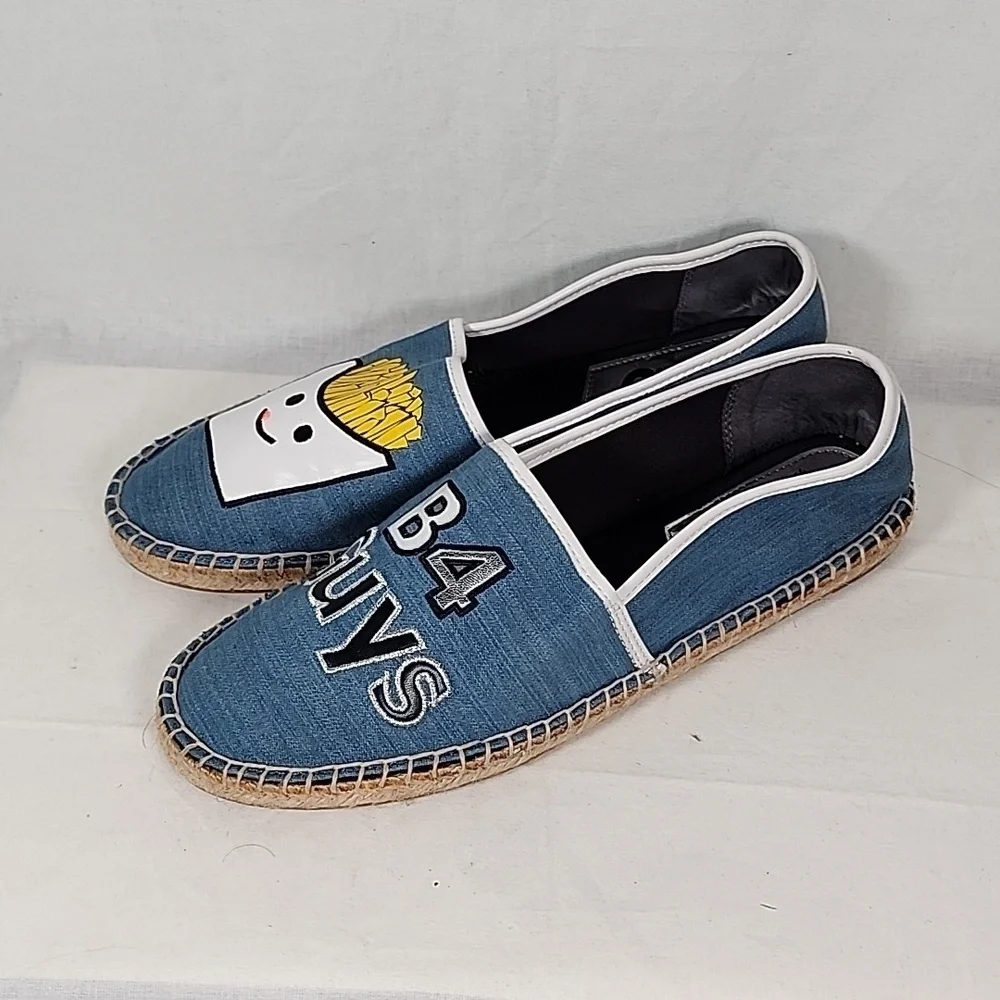 Sam Edelman Blue Denim Slip-On Espadrilles with Fries Graphic
